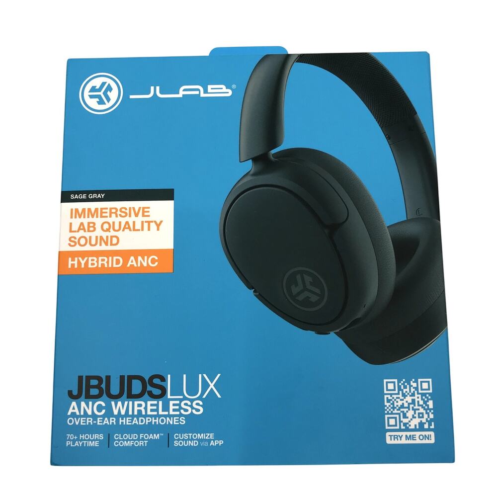 NEW JLab JBuds Lux ANC Over-Ear Wireless Headphones Sage Gray NIB